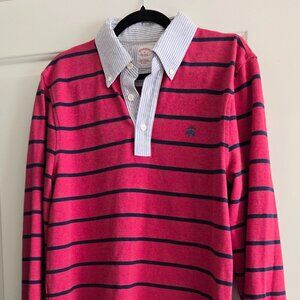 Brooks Brothers Rugby Shirt Mens M Long Sleeve Polo Navy Red White Striped